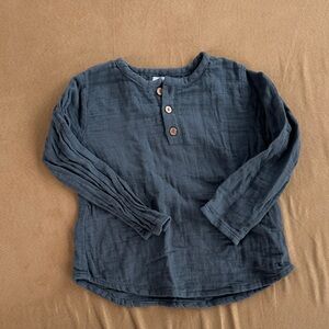 Jamie Kay Kids Long Sleeve Button-Up Shirt - Dark Blue/Gray